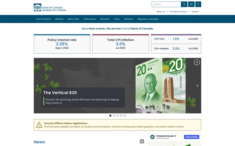 Screenshot of BankOfCanada.ca