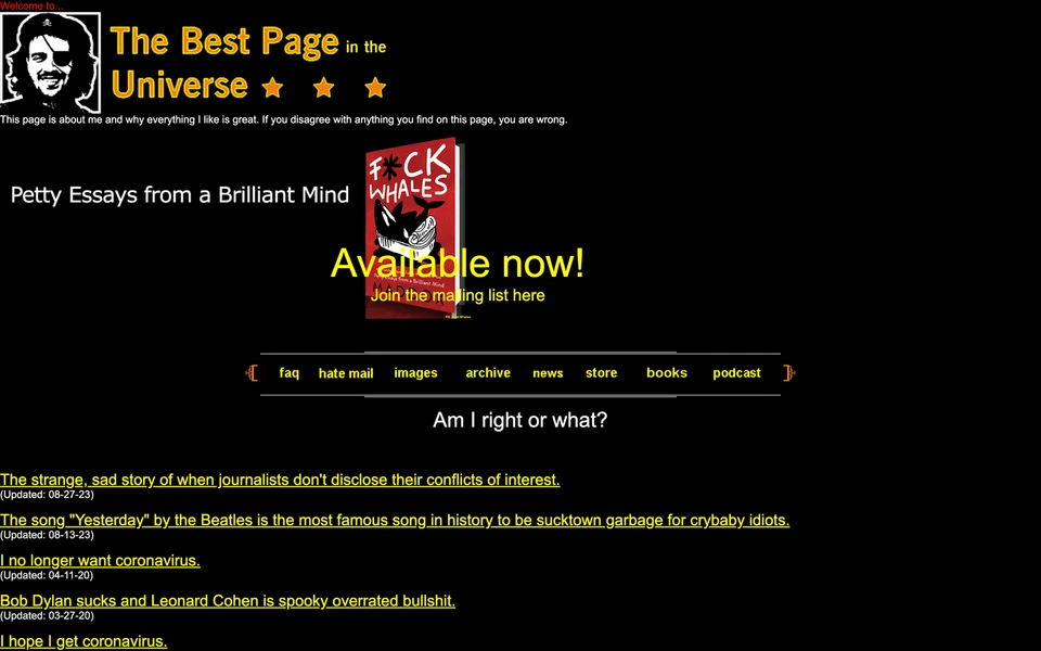 Screenshot of TheBestPageInTheUniverse.net