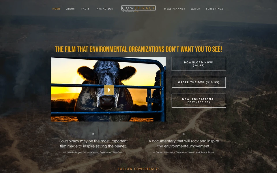 Screenshot of Cowspiracy.com