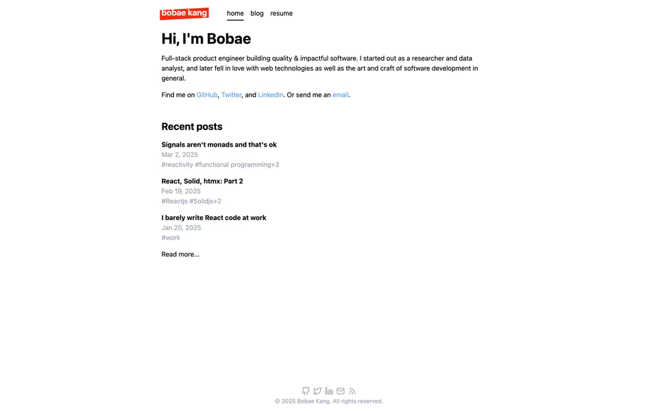 Screenshot of BobaeKang.com