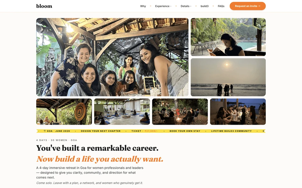 Screenshot of BloomRetreat.in Goa