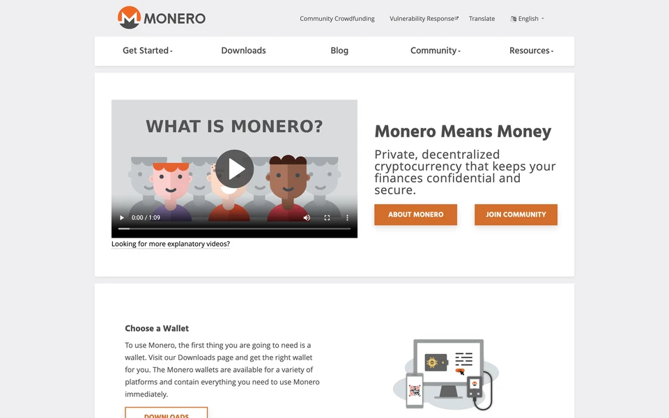 Screenshot of GetMonero.org