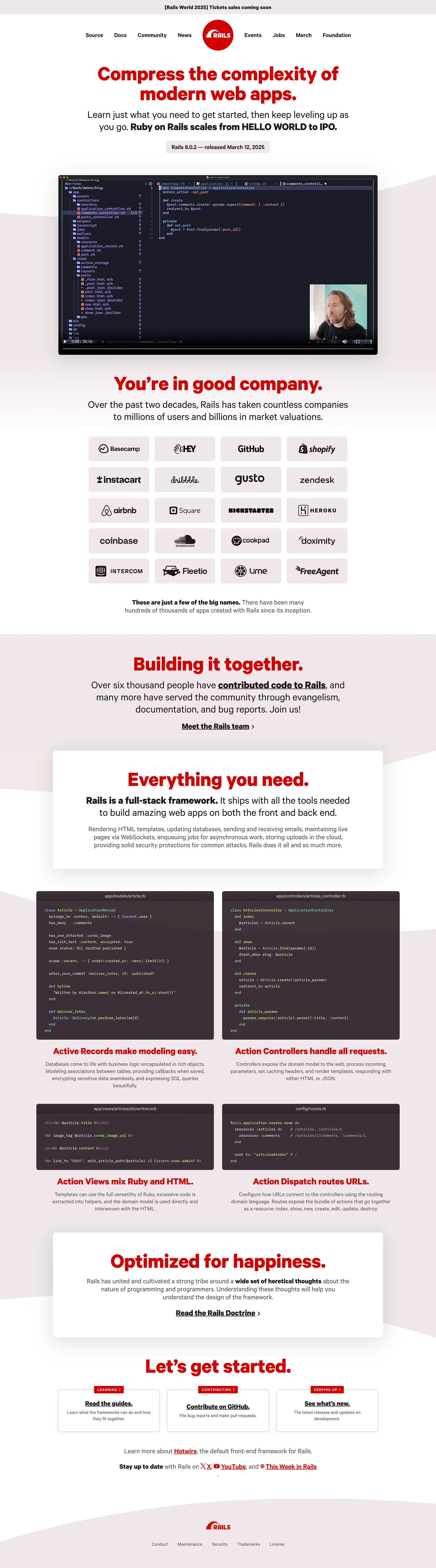 Screenshot of RubyOnRails.org